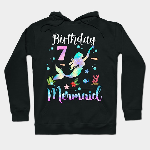 7 Years Old Birthday Mermaid Happy 7th Birthday Hoodie by Vintage White Rose Bouquets